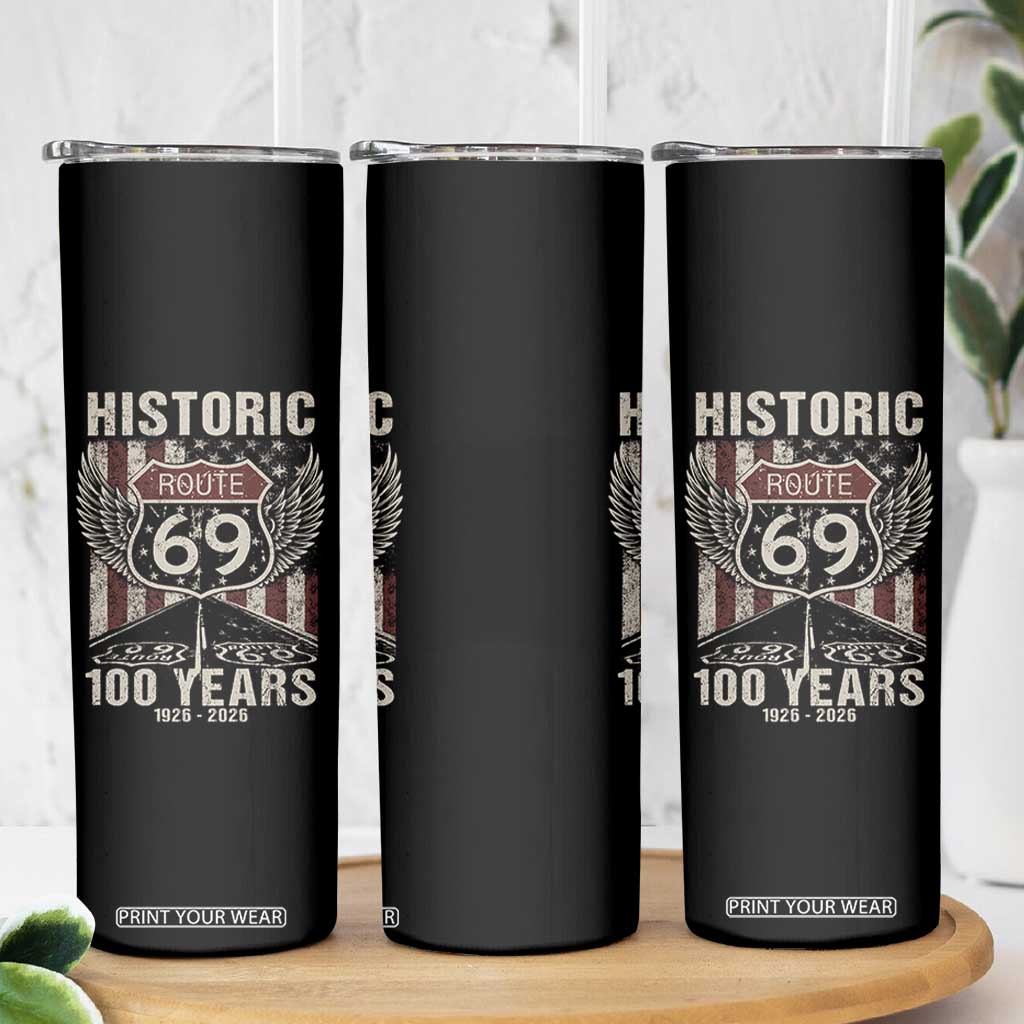 Historic US Route 69 100 Years Anniversary Skinny Tumbler Highway Road Sign Wings Vintage American Flag TS11 Print Your Wear