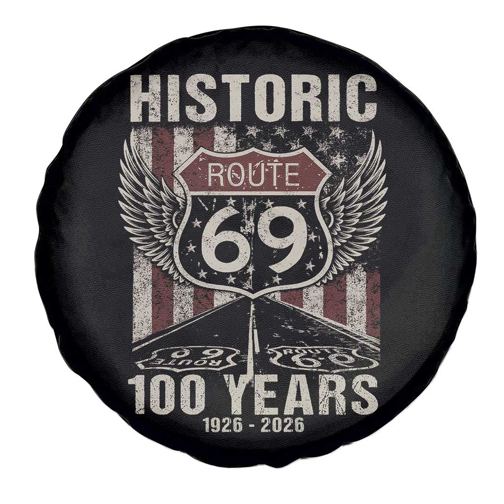 Historic US Route 69 100 Years Anniversary Spare Tire Cover Highway Road Sign Wings Vintage American Flag TS11 Print Your Wear