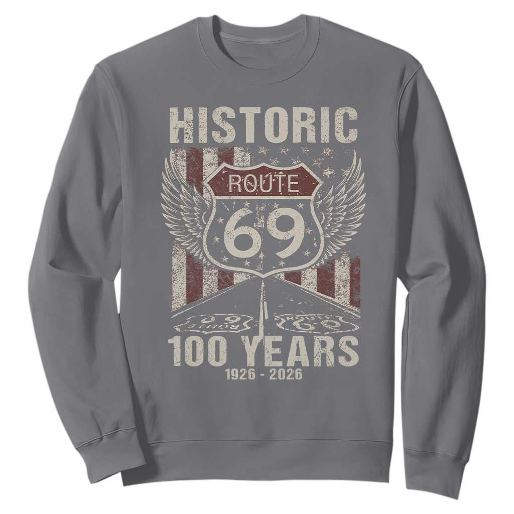 Historic US Route 69 100 Years Anniversary Sweatshirt Highway Road Sign Wings Vintage American Flag TS11 Charcoal Print Your Wear