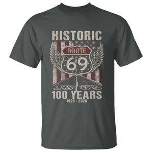Historic US Route 69 100 Years Anniversary T Shirt Highway Road Sign Wings Vintage American Flag TS11 Dark Heather Print Your Wear