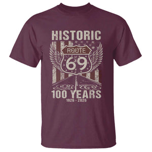 Historic US Route 69 100 Years Anniversary T Shirt Highway Road Sign Wings Vintage American Flag TS11 Maroon Print Your Wear