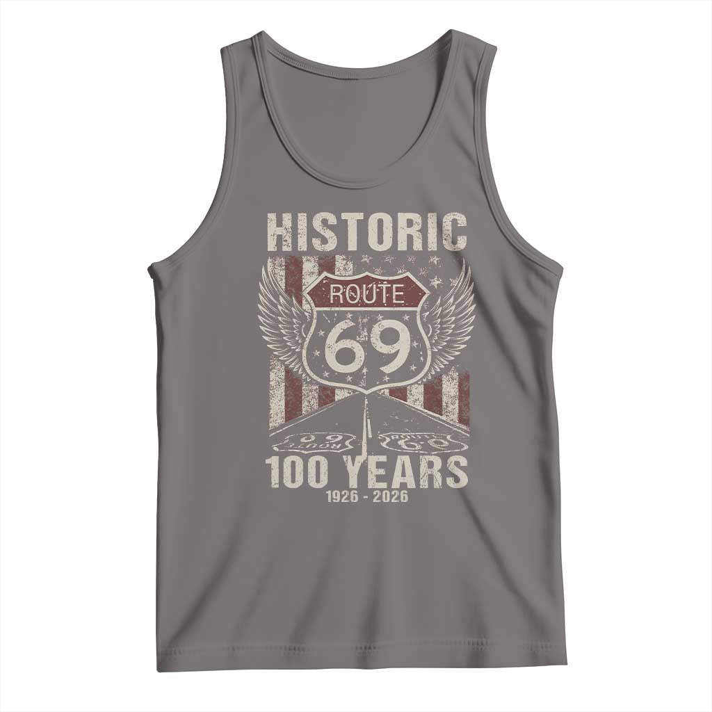 Historic US Route 69 100 Years Anniversary Tank Top Highway Road Sign Wings Vintage American Flag TS11 Deep Heather Print Your Wear