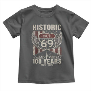 Historic US Route 69 100 Years Anniversary Toddler T Shirt Highway Road Sign Wings Vintage American Flag TS11 Dark Heather Print Your Wear