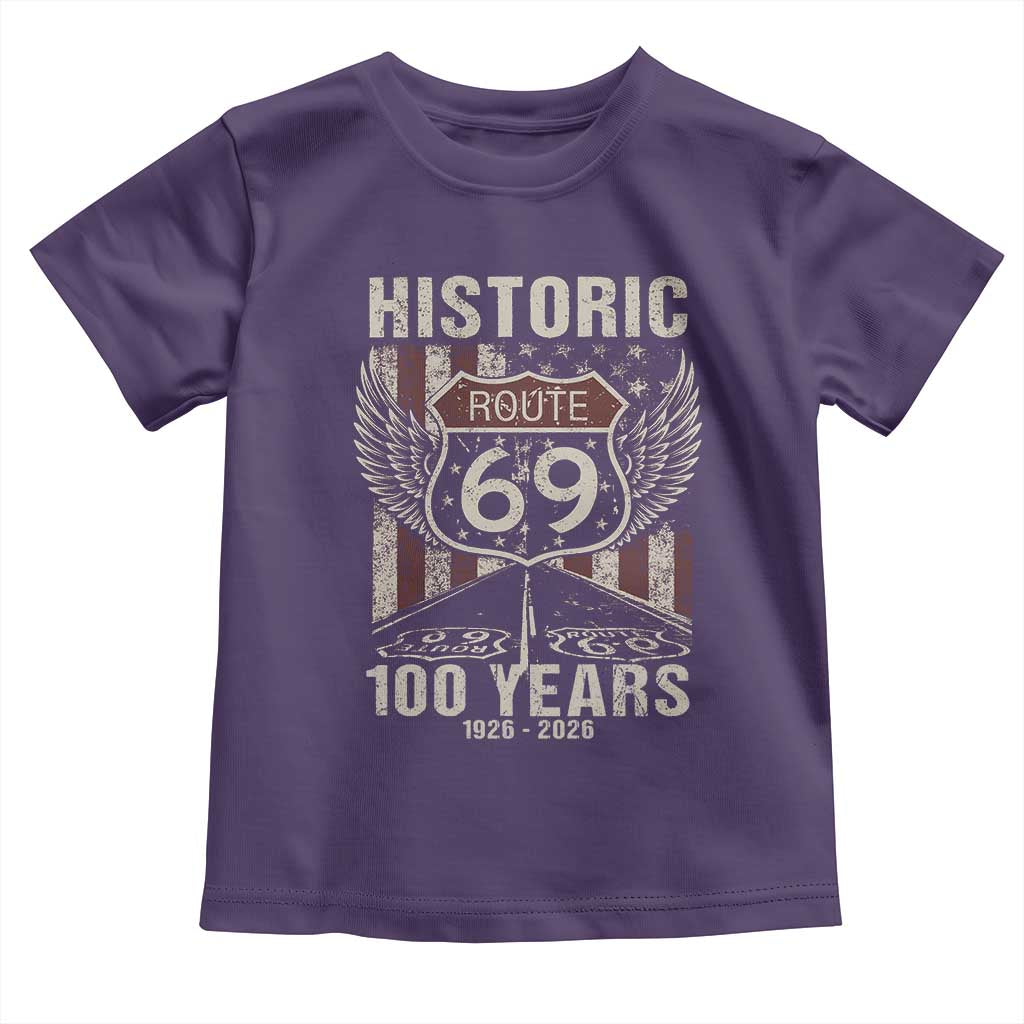 Historic US Route 69 100 Years Anniversary Toddler T Shirt Highway Road Sign Wings Vintage American Flag TS11 Purple Print Your Wear