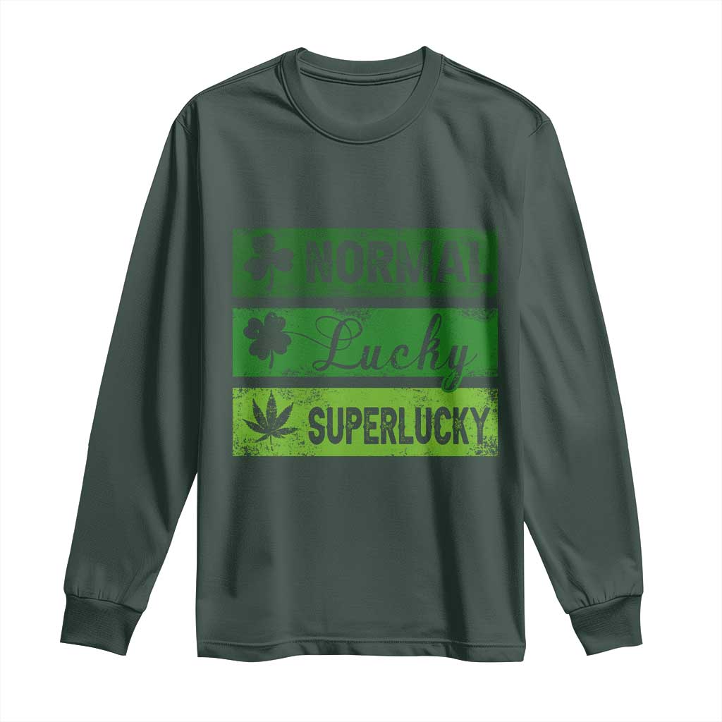 Funny St Patrick's Day Cannabis Weed Long Sleeve Shirt Normal Shamrock Lucky Clover Super Lucky Weed TS11 Dark Forest Green Print Your Wear