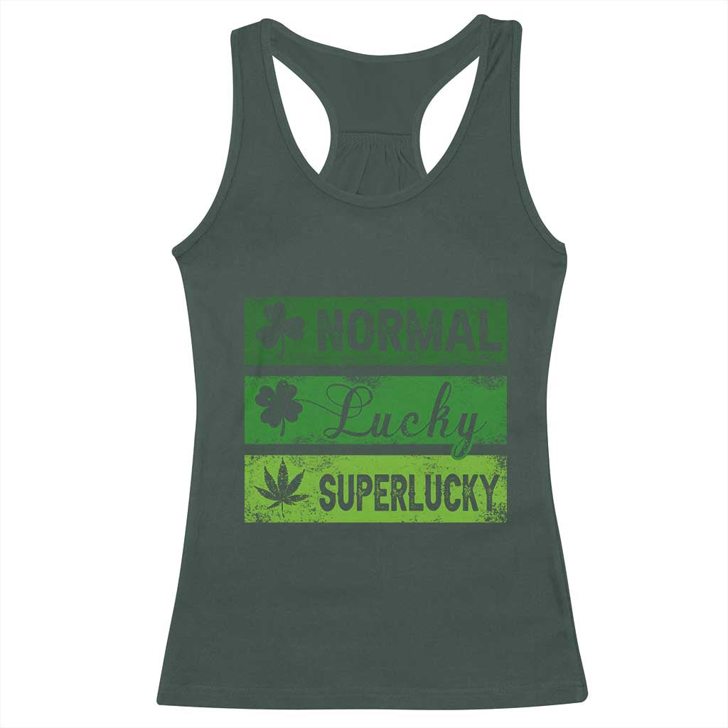 Funny St Patrick's Day Cannabis Weed Racerback Tank Top Normal Shamrock Lucky Clover Super Lucky Weed TS11 Dark Forest Green Print Your Wear