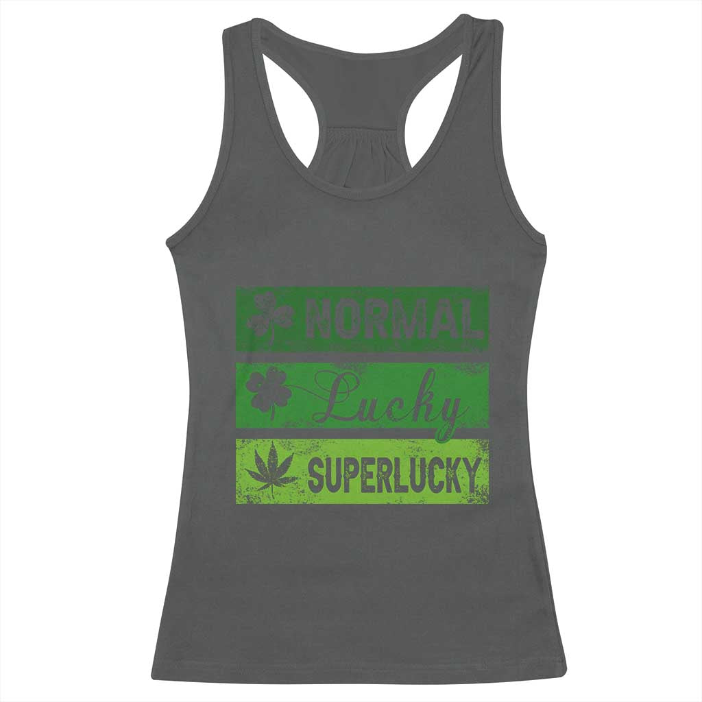 Funny St Patrick's Day Cannabis Weed Racerback Tank Top Normal Shamrock Lucky Clover Super Lucky Weed TS11 Dark Heather Print Your Wear