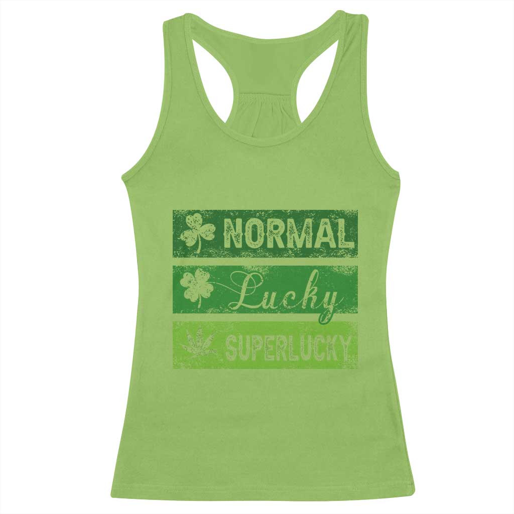 Funny St Patrick's Day Cannabis Weed Racerback Tank Top Normal Shamrock Lucky Clover Super Lucky Weed TS11 Lime Print Your Wear