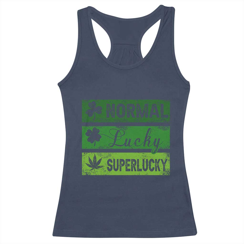 Funny St Patrick's Day Cannabis Weed Racerback Tank Top Normal Shamrock Lucky Clover Super Lucky Weed TS11 Navy Print Your Wear