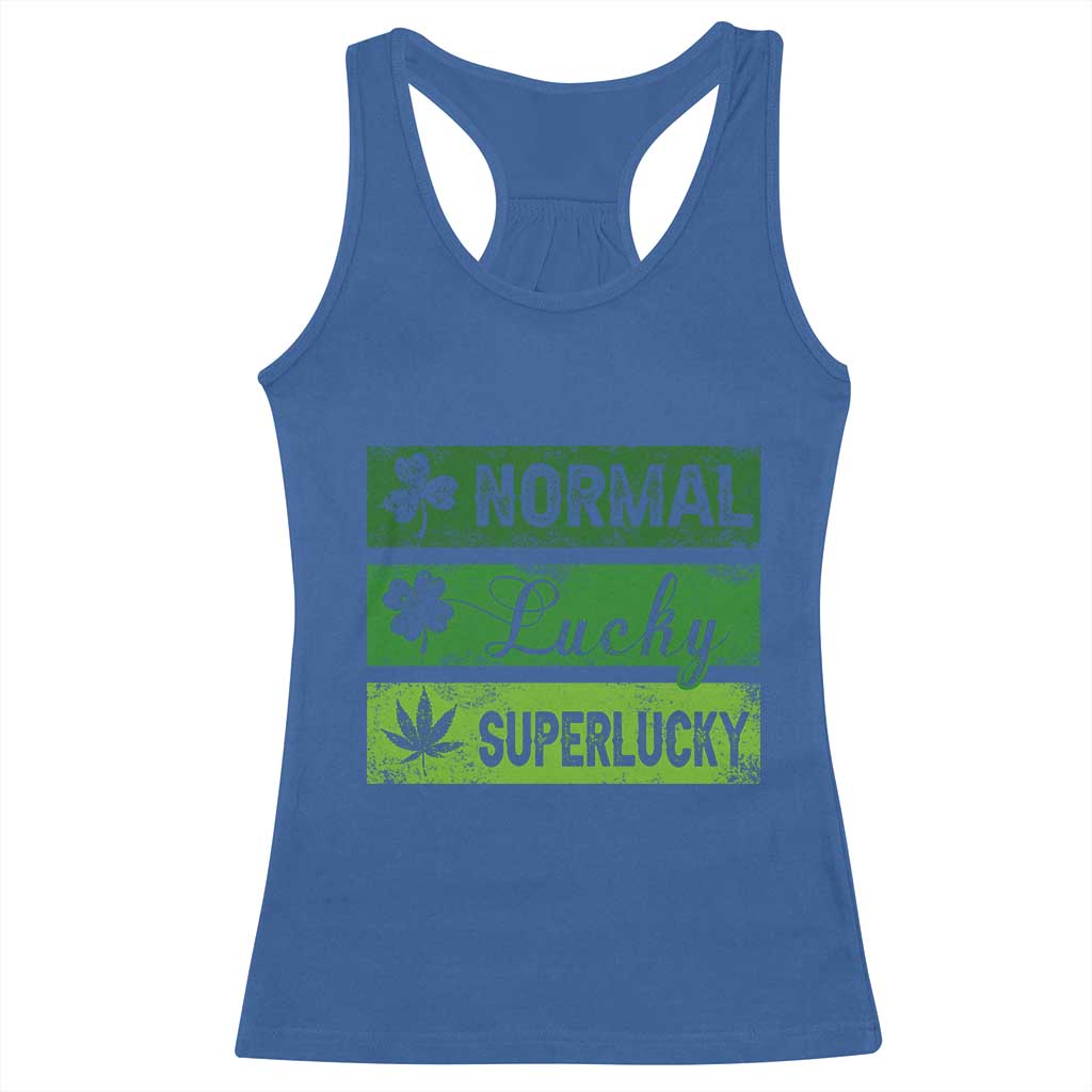 Funny St Patrick's Day Cannabis Weed Racerback Tank Top Normal Shamrock Lucky Clover Super Lucky Weed TS11 Royal Blue Print Your Wear