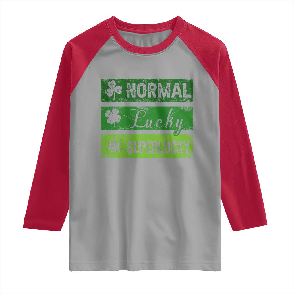 Funny St Patrick's Day Cannabis Weed Raglan Shirt Normal Shamrock Lucky Clover Super Lucky Weed TS11 Sport Gray Red Print Your Wear