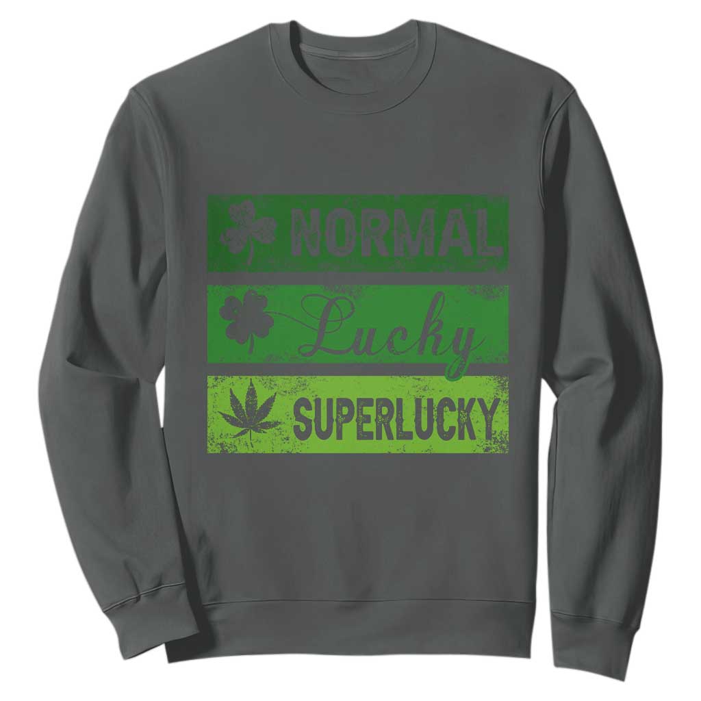 Funny St Patrick's Day Cannabis Weed Sweatshirt Normal Shamrock Lucky Clover Super Lucky Weed TS11 Dark Heather Print Your Wear