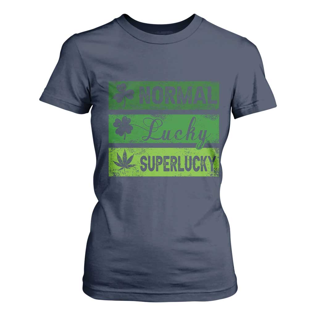 Funny St Patrick's Day Cannabis Weed T Shirt For Women Normal Shamrock Lucky Clover Super Lucky Weed TS11 Navy Print Your Wear