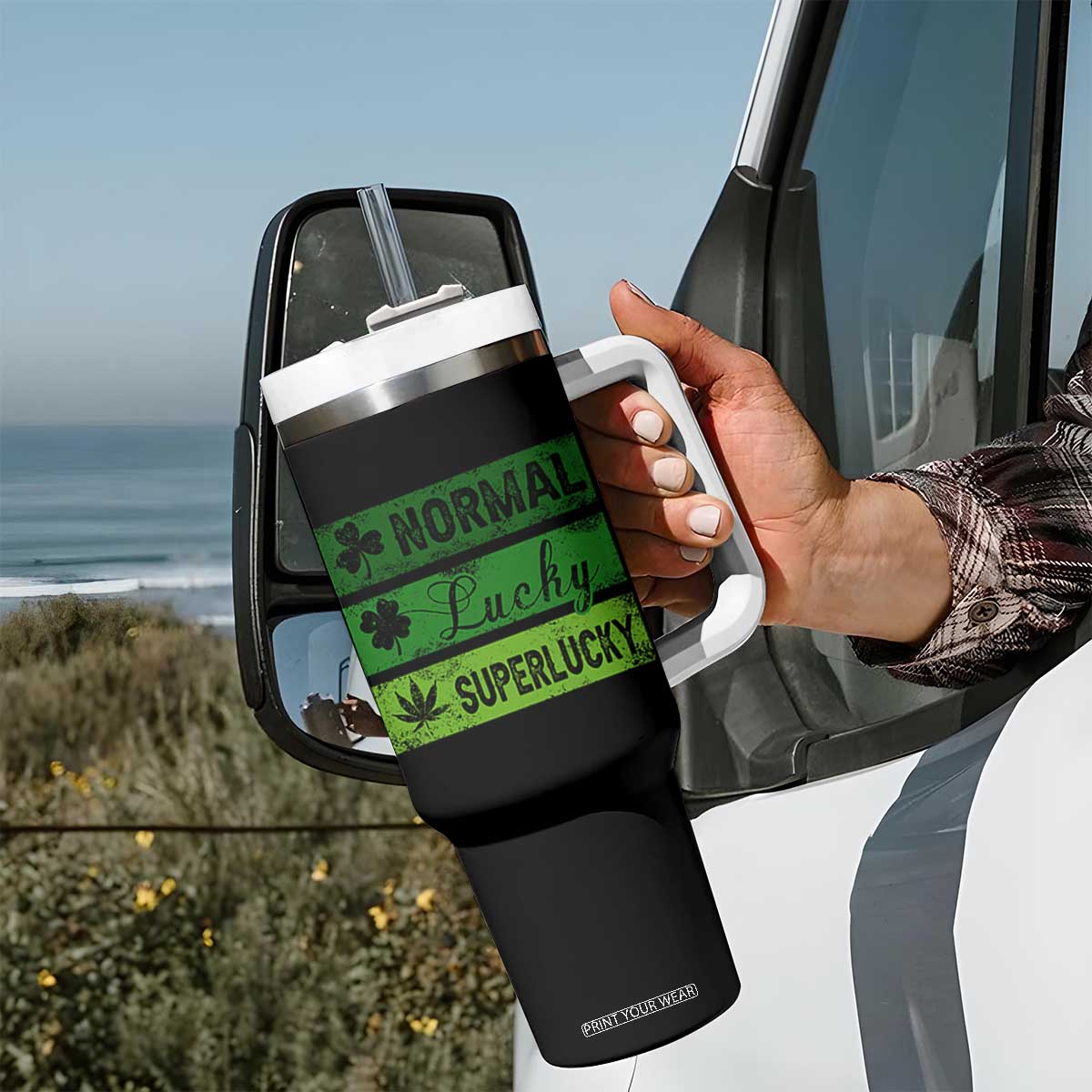 Funny St Patrick's Day Cannabis Weed Tumbler With Handle Normal Shamrock Lucky Clover Super Lucky Weed TS11 Print Your Wear