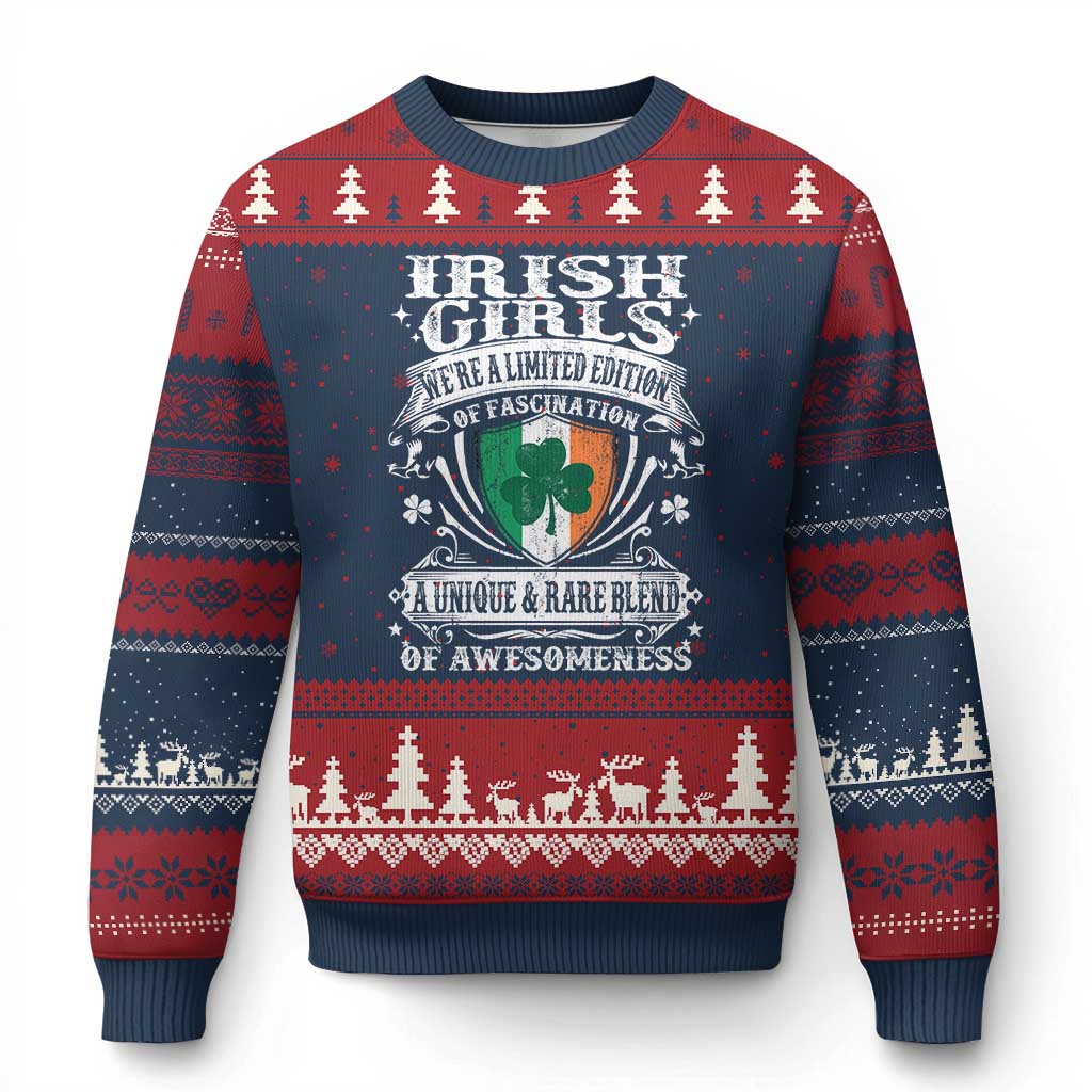 Funny Irish Girls Ugly Christmas Sweater We're A Limited Edition Of Fascination Irish Pride Shamrock TS11 Navy Red Print Your Wear