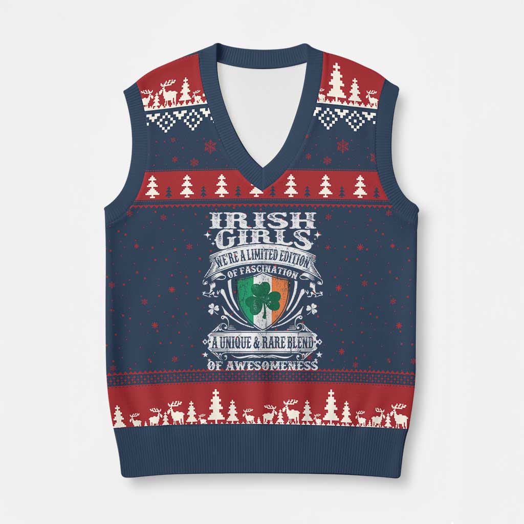 Funny Irish Girls V-Neck Knit Sweater Vest We're A Limited Edition Of Fascination Irish Pride Shamrock TS11 Navy Red Print Your Wear
