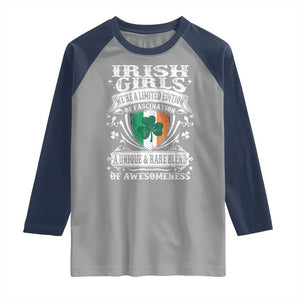 Funny Irish Girls Raglan Shirt We're A Limited Edition Of Fascination Irish Pride Shamrock TS11 Sport Gray Navy Print Your Wear