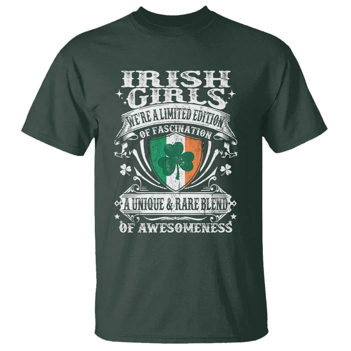 Funny Irish Girls T Shirt We're A Limited Edition Of Fascination Irish Pride Shamrock TS11 Dark Forest Green Print Your Wear
