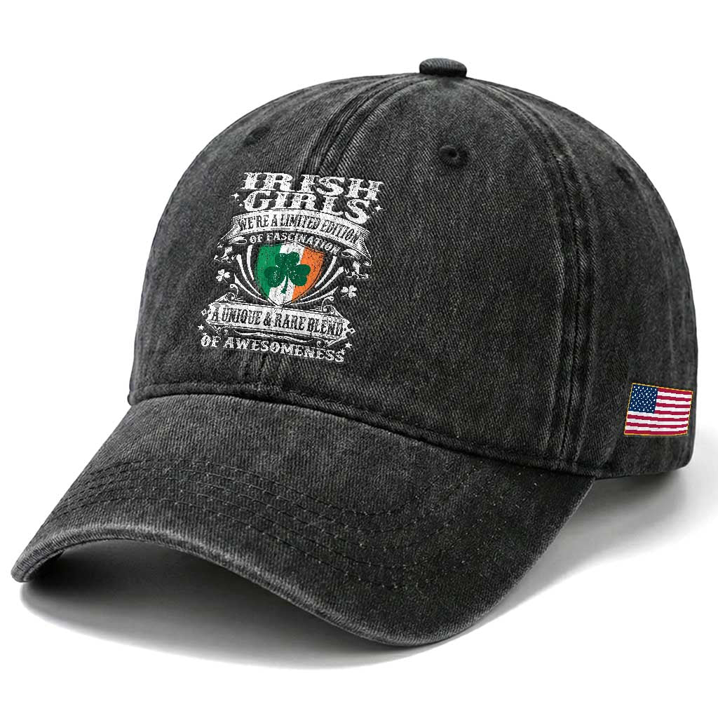 Funny Irish Girls Washed Cotton Baseball Cap We're A Limited Edition Of Fascination Irish Pride Shamrock TS11 Print Your Wear