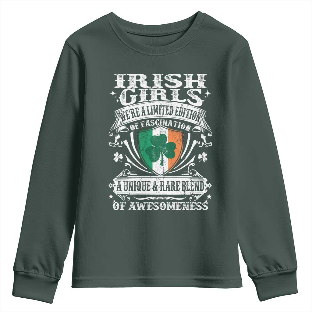 Funny Irish Girls Youth Sweatshirt We're A Limited Edition Of Fascination Irish Pride Shamrock TS11 Dark Forest Green Print Your Wear