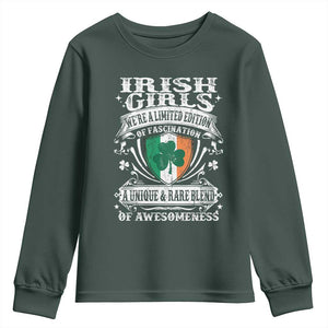 Funny Irish Girls Youth Sweatshirt We're A Limited Edition Of Fascination Irish Pride Shamrock TS11 Dark Forest Green Print Your Wear