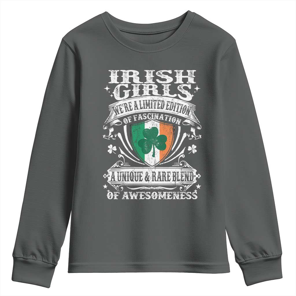 Funny Irish Girls Youth Sweatshirt We're A Limited Edition Of Fascination Irish Pride Shamrock TS11 Dark Heather Print Your Wear