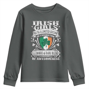 Funny Irish Girls Youth Sweatshirt We're A Limited Edition Of Fascination Irish Pride Shamrock TS11 Dark Heather Print Your Wear
