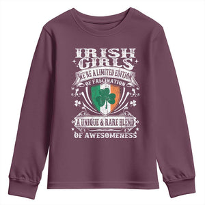 Funny Irish Girls Youth Sweatshirt We're A Limited Edition Of Fascination Irish Pride Shamrock TS11 Maroon Print Your Wear