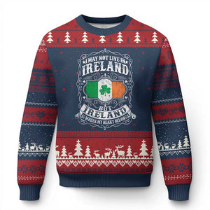 Funny I May Not Live In Ireland But Ireland Is Where My Heart Belongs Ugly Christmas Sweater TS11 Navy Red Print Your Wear