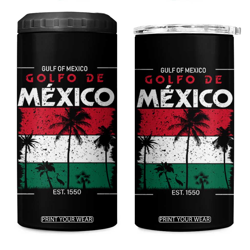 Golfo De Mexico EST 1550 4 in 1 Can Cooler Tumbler Vintage Mexican Flag Palm Tree TS11 One Size: 16 oz Black Print Your Wear