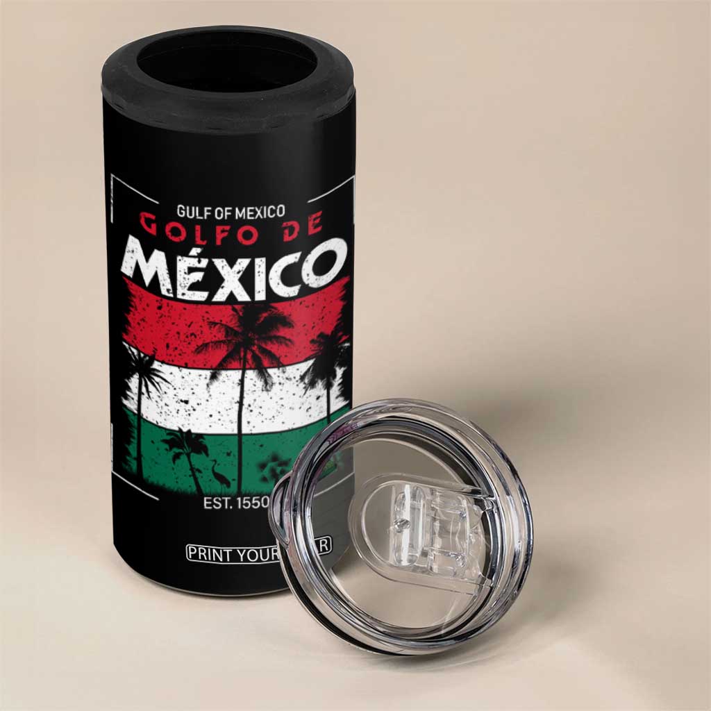 Golfo De Mexico EST 1550 4 in 1 Can Cooler Tumbler Vintage Mexican Flag Palm Tree TS11 Print Your Wear