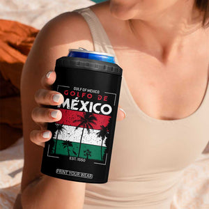 Golfo De Mexico EST 1550 4 in 1 Can Cooler Tumbler Vintage Mexican Flag Palm Tree TS11 Print Your Wear