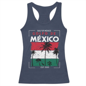 Golfo De Mexico EST 1550 Racerback Tank Top Vintage Mexican Flag Palm Tree TS11 Navy Print Your Wear