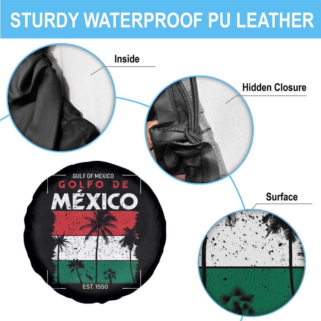 Golfo De Mexico EST 1550 Spare Tire Cover Vintage Mexican Flag Palm Tree TS11 Print Your Wear