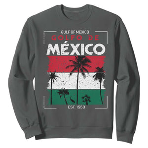 Golfo De Mexico EST 1550 Sweatshirt Vintage Mexican Flag Palm Tree TS11 Dark Heather Print Your Wear