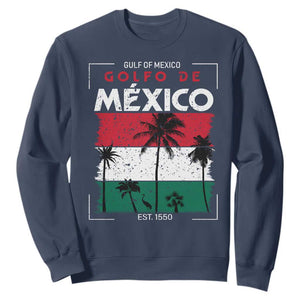 Golfo De Mexico EST 1550 Sweatshirt Vintage Mexican Flag Palm Tree TS11 Navy Print Your Wear