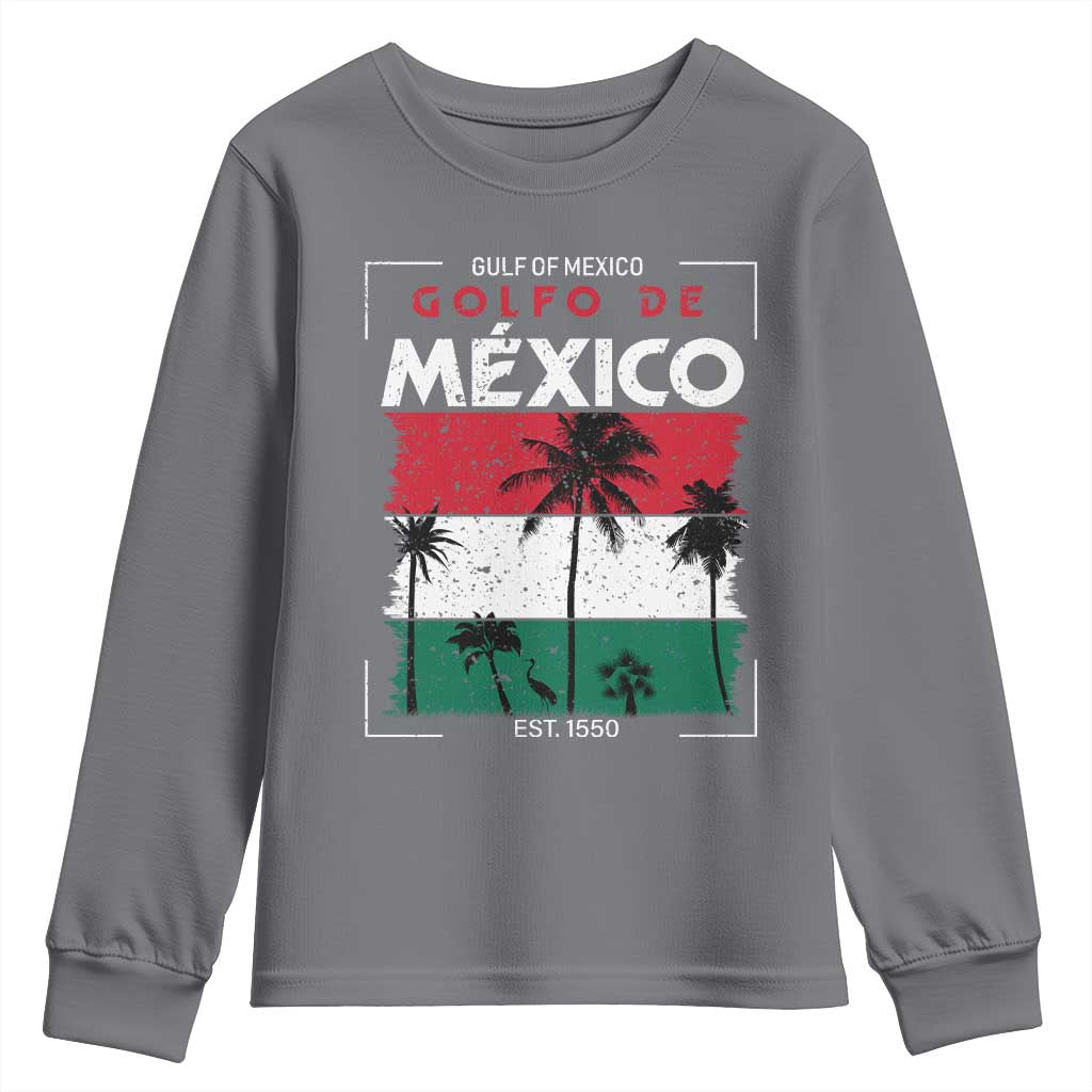 Golfo De Mexico EST 1550 Youth Sweatshirt Vintage Mexican Flag Palm Tree TS11 Charcoal Print Your Wear