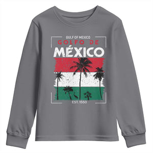 Golfo De Mexico EST 1550 Youth Sweatshirt Vintage Mexican Flag Palm Tree TS11 Charcoal Print Your Wear
