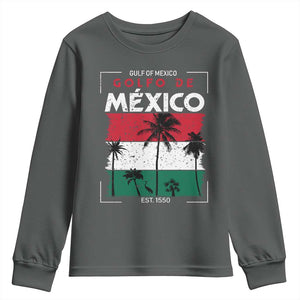 Golfo De Mexico EST 1550 Youth Sweatshirt Vintage Mexican Flag Palm Tree TS11 Dark Heather Print Your Wear