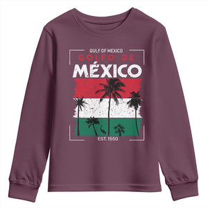 Golfo De Mexico EST 1550 Youth Sweatshirt Vintage Mexican Flag Palm Tree TS11 Maroon Print Your Wear