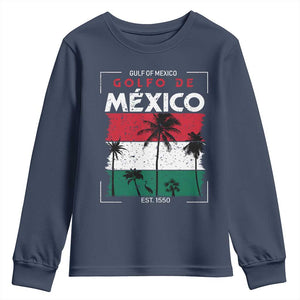 Golfo De Mexico EST 1550 Youth Sweatshirt Vintage Mexican Flag Palm Tree TS11 Navy Print Your Wear