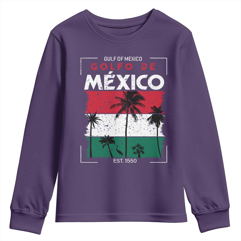 Golfo De Mexico EST 1550 Youth Sweatshirt Vintage Mexican Flag Palm Tree TS11 Purple Print Your Wear