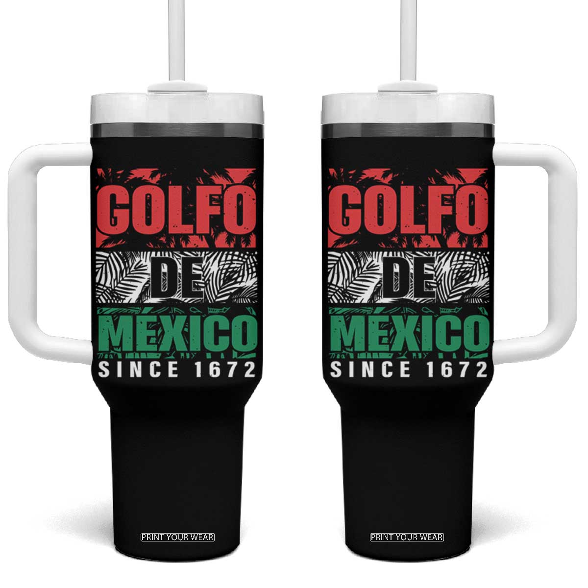 Gulf Of Mexico El Golfo De México Tumbler With Handle Beach Palm Tree TS11 One Size: 40 oz Black Print Your Wear