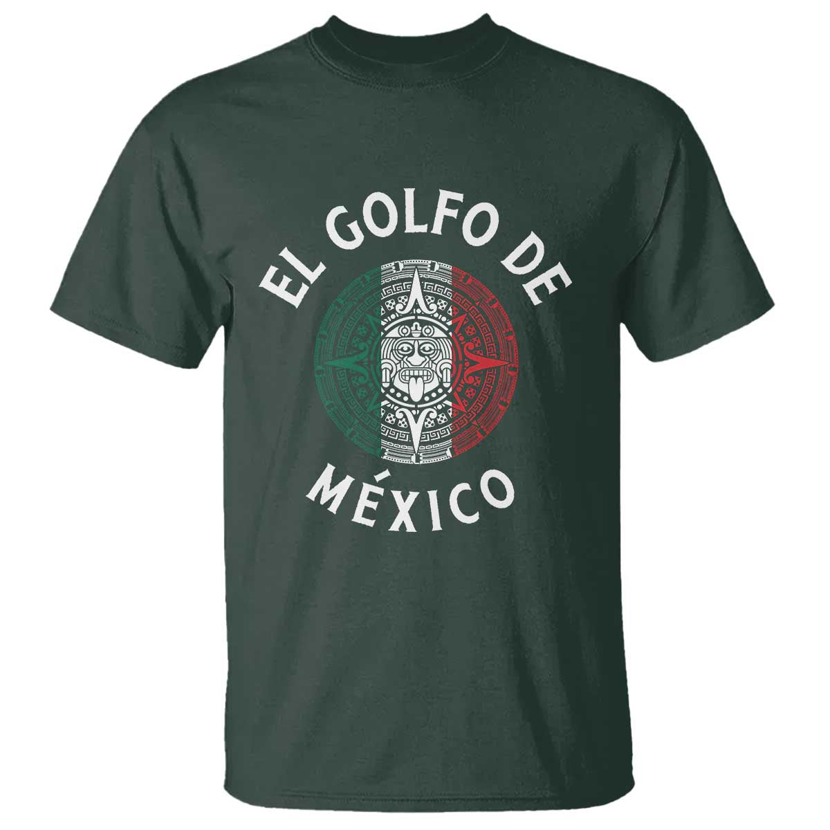 Gulf Of Mexico El Golfo De México Aztec Sun T Shirt TS11 Dark Forest Green Print Your Wear
