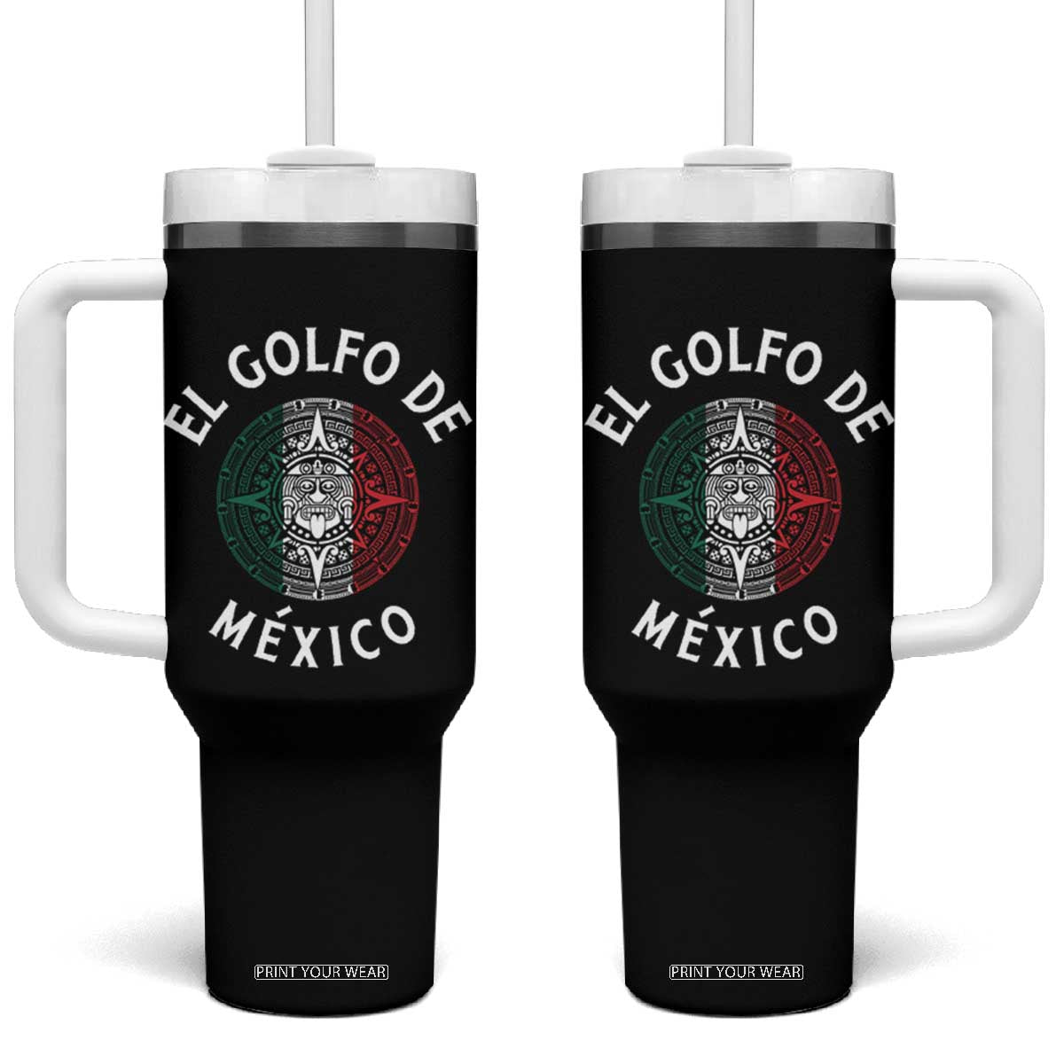 Gulf Of Mexico El Golfo De México Aztec Sun Tumbler With Handle TS11 One Size: 40 oz Black Print Your Wear
