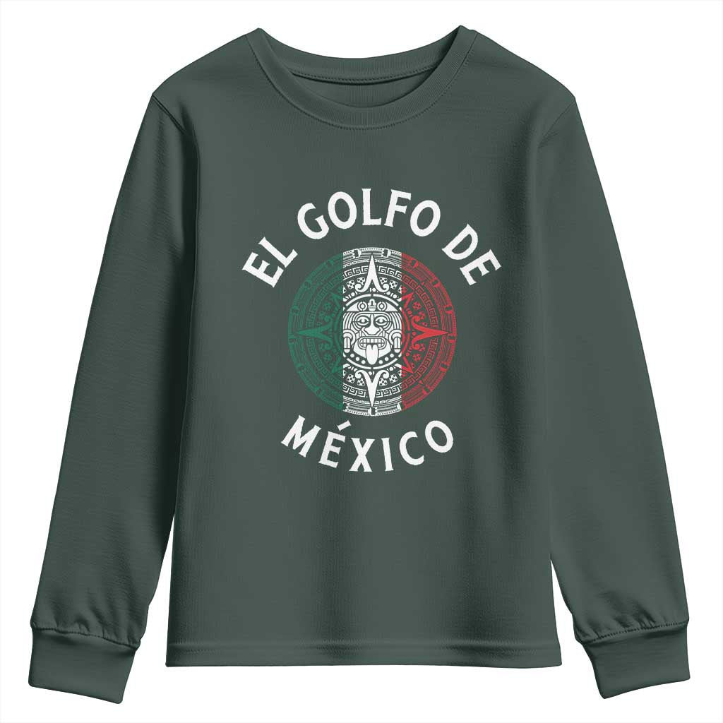 Gulf Of Mexico El Golfo De México Aztec Sun Youth Sweatshirt TS11 Dark Forest Green Print Your Wear