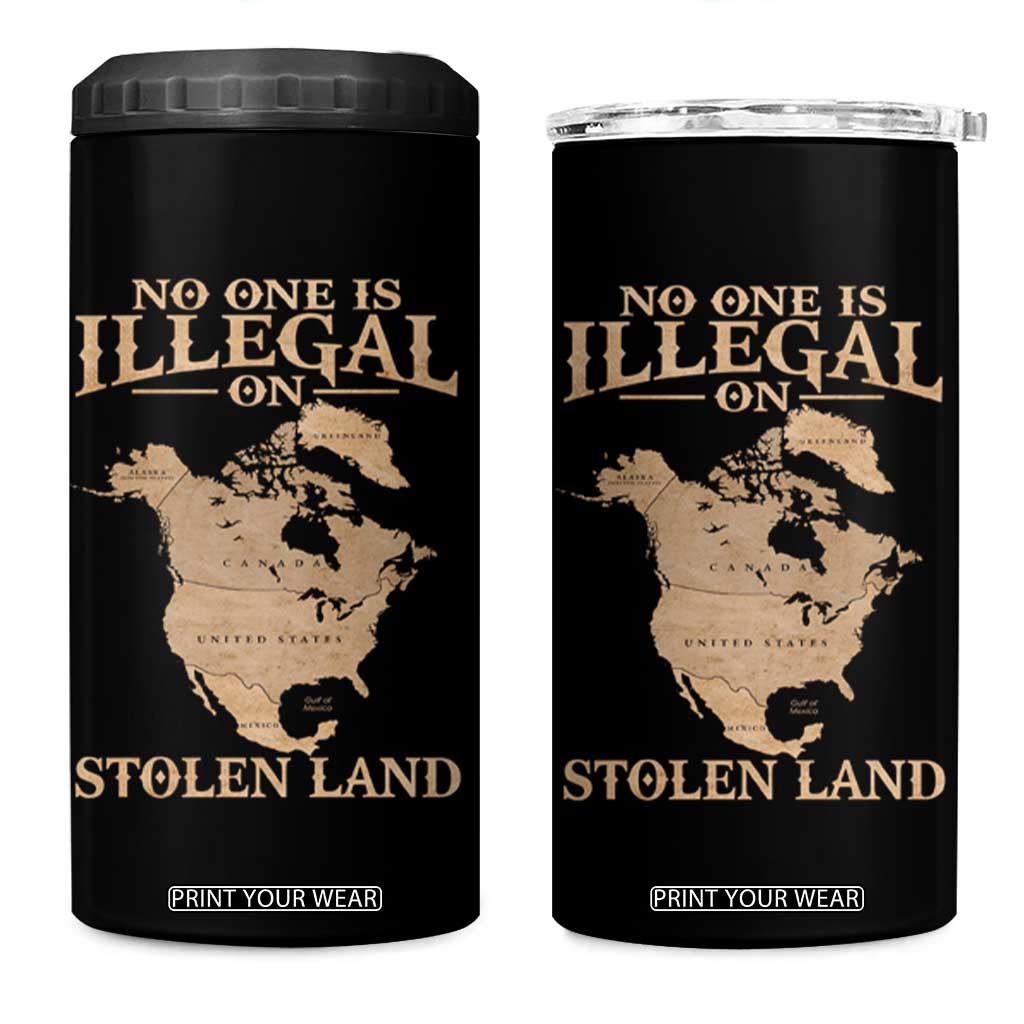No One Is Illegal On Stolen Land 4 in 1 Can Cooler Tumbler North America Vintage Map TS11 One Size: 16 oz Black Print Your Wear