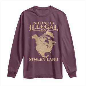 No One Is Illegal On Stolen Land Long Sleeve Shirt North America Vintage Map TS11 Maroon Print Your Wear