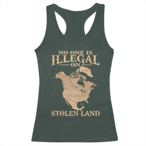 No One Is Illegal On Stolen Land Racerback Tank Top North America Vintage Map TS11 Dark Forest Green Print Your Wear