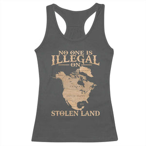 No One Is Illegal On Stolen Land Racerback Tank Top North America Vintage Map TS11 Dark Heather Print Your Wear